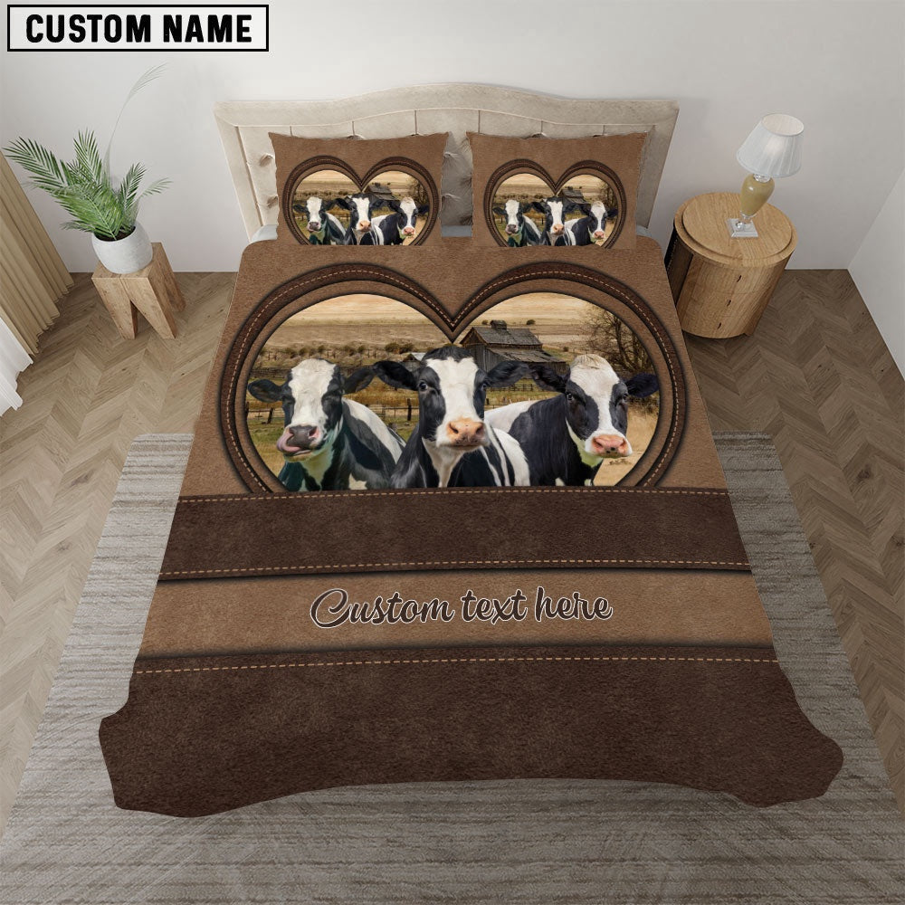Holstein In Heart Custom Name Bedding Set, Farm Bedding Set, Farmhouse Bedding Set
