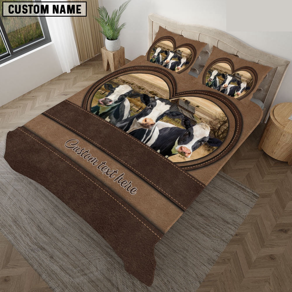 Holstein In Heart Custom Name Bedding Set, Farm Bedding Set, Farmhouse Bedding Set