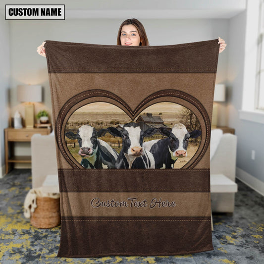 Holstein In Heart Personalized Name Blanket, Farm Blanket, Farm Animal Blanket