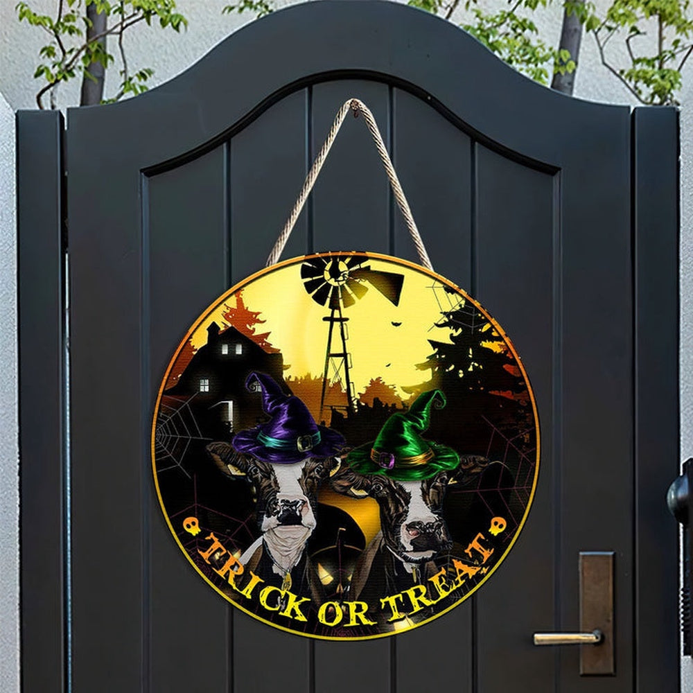 Holstein In Trick Or Treat Happy Halloween Wooden Sign, Farm Wood Sign, Farmhouse Decor Wooden Signs
