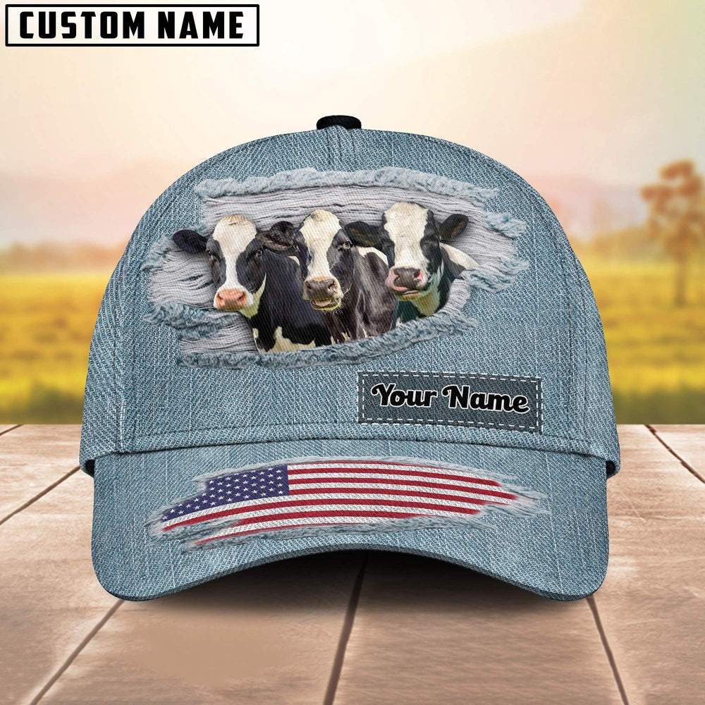 Holstein Jeans Pattern Customized Name Cap, Farmer Cap, Cap For Farmers, Best Farm Hat, Farm Use Hat