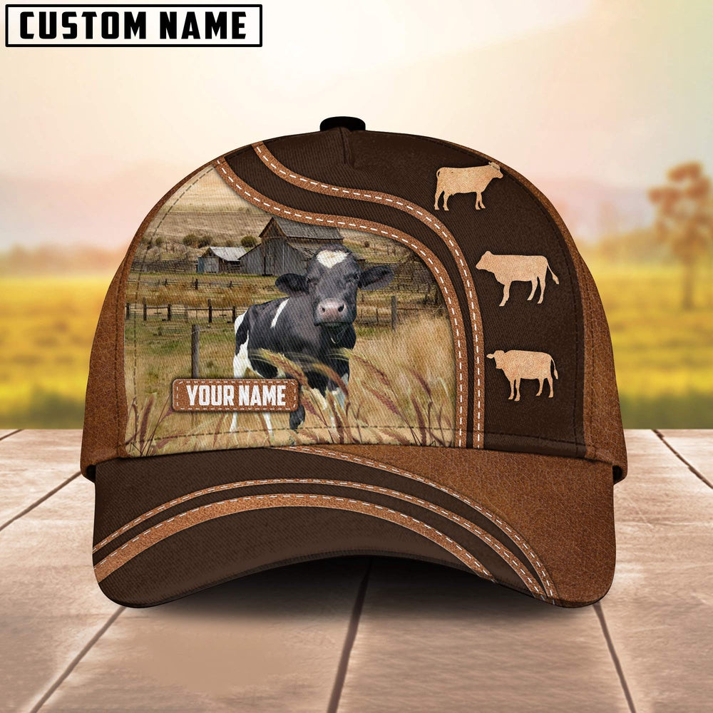 Holstein Leather Brown Pattern Customized Name Cap, Farmer Cap, Cap For Farmers, Best Farm Hat, Farm Use Hat