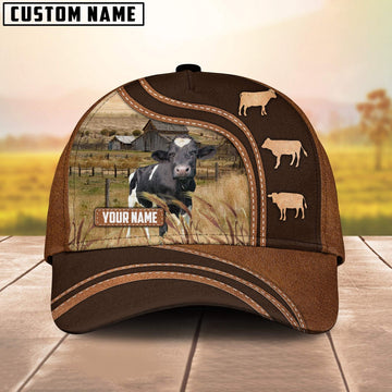 Holstein Leather Brown Pattern Customized Name Cap, Farmer Cap, Cap For Farmers, Best Farm Hat, Farm Use Hat