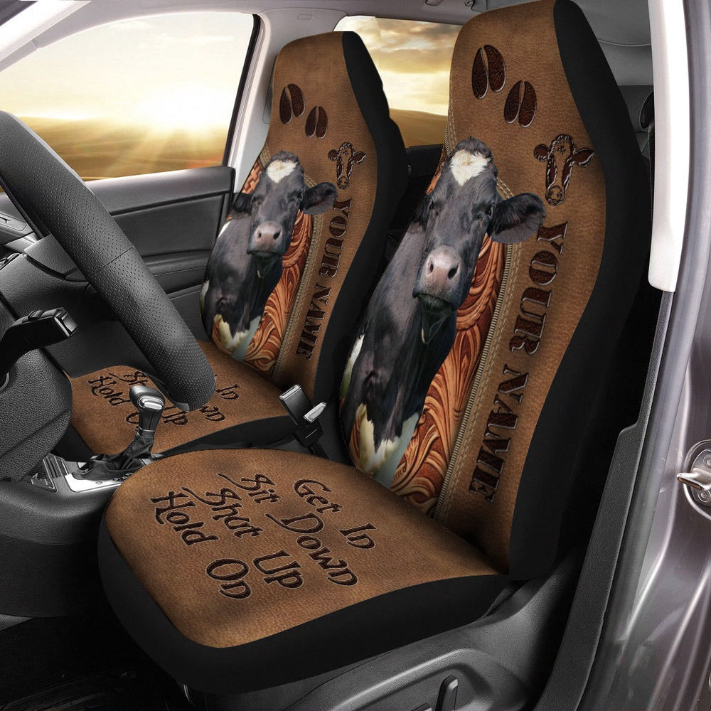 Holstein Leather Carving Customized Name Car Seat Cover, Car Seat Cover, Farm Car Seat Cover, Pet Seat Covers