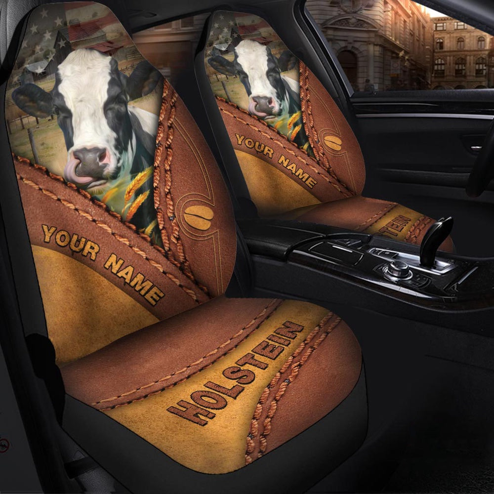 Holstein Leather Pattern Customized Name Car Seat Cover, Car Seat Cover, Farm Car Seat Cover, Pet Seat Covers