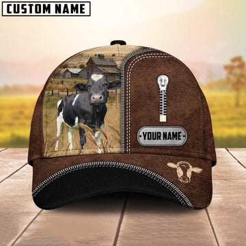 Holstein Leather Zip Pattern Customized Name Cap, Farmer Cap, Cap For Farmers, Best Farm Hat, Farm Use Hat