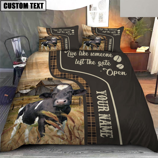 Holstein Like Someone Left The Gate Open Customized Name Bedding Set, Farm Bedding Set, Farmhouse Bedding Set