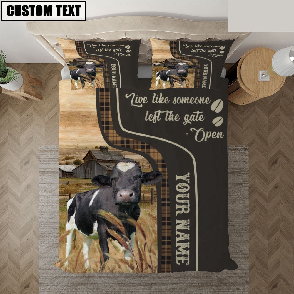 Holstein Like Someone Left The Gate Open Customized Name Bedding Set, Farm Bedding Set, Farmhouse Bedding Set