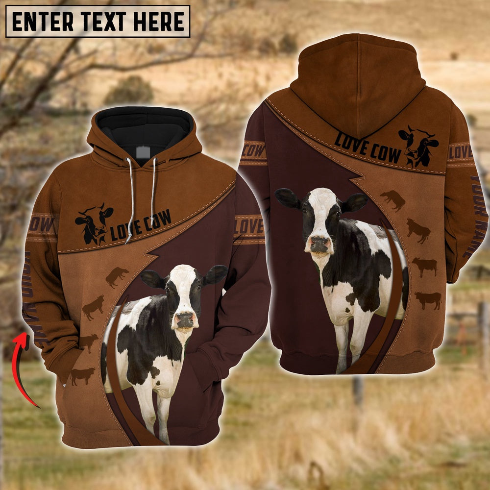 Holstein Love Cattle Leather Pattern Personalized All Over Printed Hoodie, Farmer Hoodie, Custom Farm Shirts, Farmer T Shirt