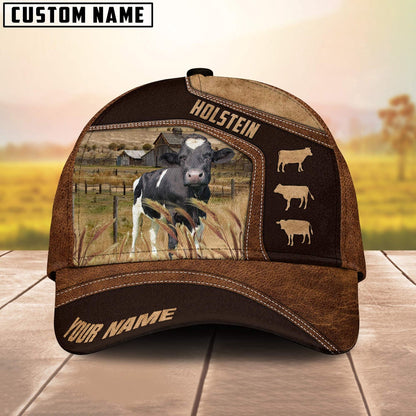 Holstein On Farm Brown Leather Pattern Customized 3D Cap, Farmer Cap, Cap For Farmers, Best Farm Hat, Farm Use Hat