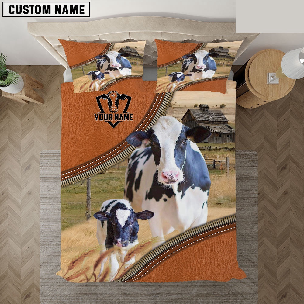 Holstein On The Farm Customized Name 3D Bedding Set, Farm Bedding Set, Farmhouse Bedding Set