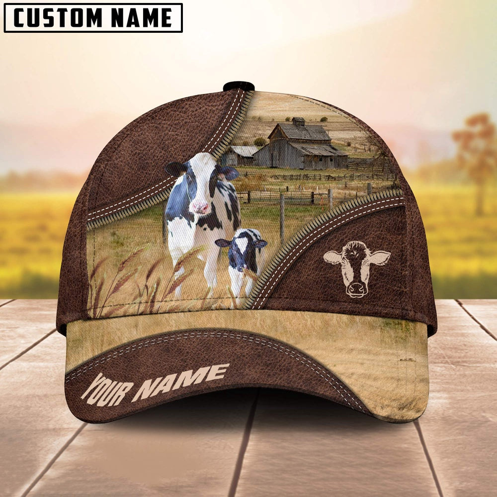 Holstein On The Farm Customized Name 3D Brown Cap, Farmer Cap, Cap For Farmers, Best Farm Hat, Farm Use Hat