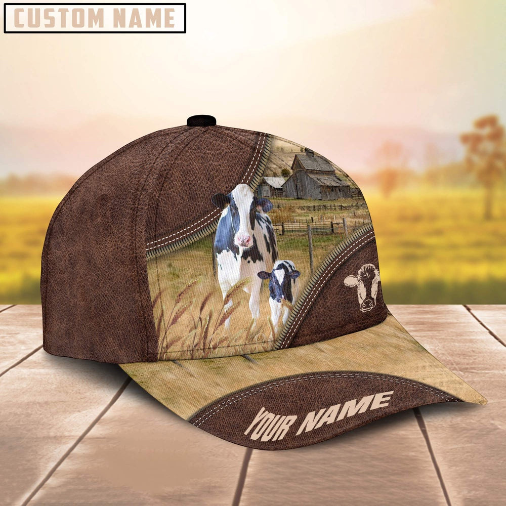 Holstein On The Farm Customized Name 3D Brown Cap, Farmer Cap, Cap For Farmers, Best Farm Hat, Farm Use Hat
