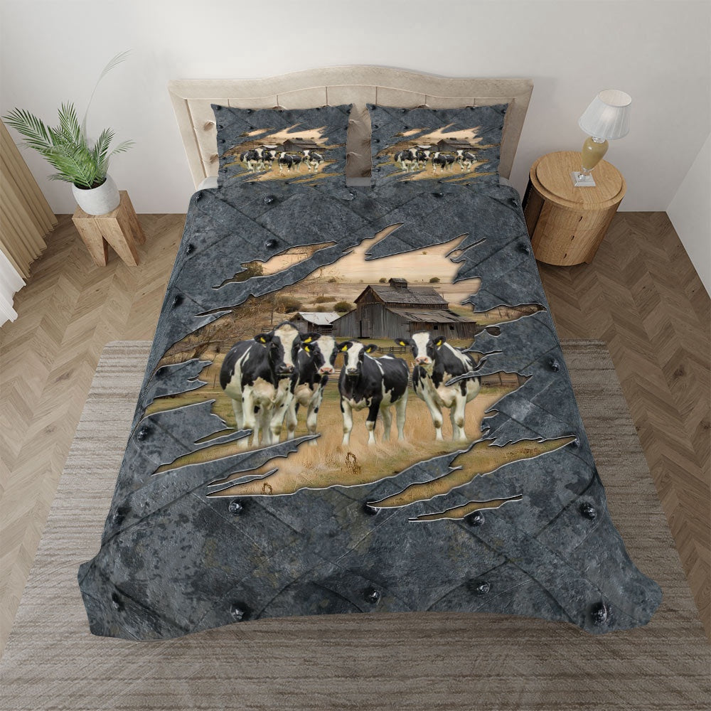 Holstein On The Farm Customized Name Bedding Set, Farm Bedding Set, Farmhouse Bedding Set