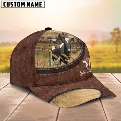 Holstein On The Farm Customized Name Leather Pattern Cap, Farmer Cap, Cap For Farmers, Best Farm Hat, Farm Use Hat
