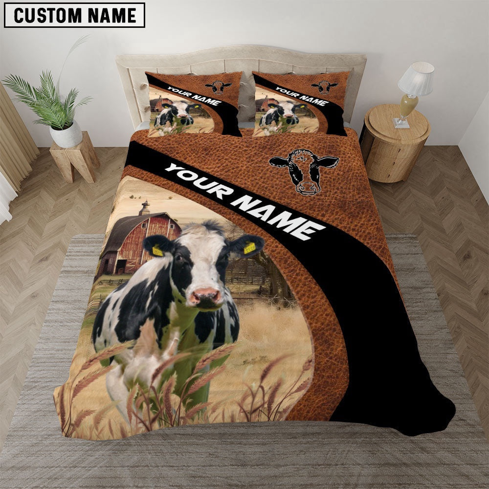 Holstein On The Farm Customized Name Red Barn Bedding Set, Farm Bedding Set, Farmhouse Bedding Set