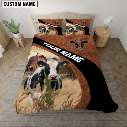 Holstein On The Farm Customized Name Red Barn Bedding Set, Farm Bedding Set, Farmhouse Bedding Set