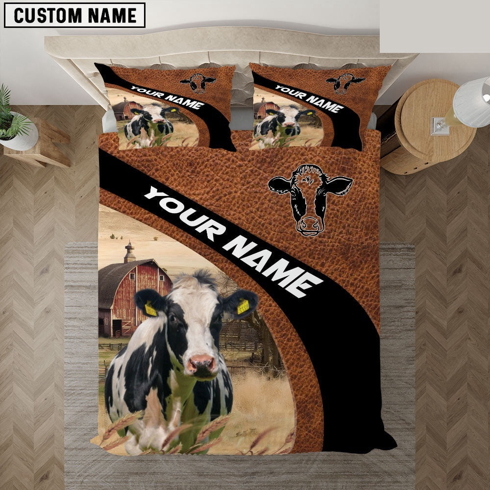 Holstein On The Farm Customized Name Red Barn Bedding Set, Farm Bedding Set, Farmhouse Bedding Set