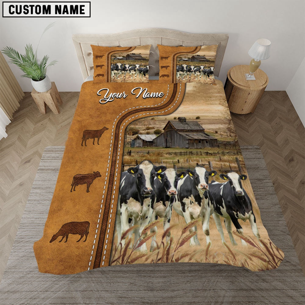 Holstein On The Farm Personalized Name Bedding Set, Farm Bedding Set, Farmhouse Bedding Set
