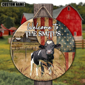 Holstein On The Farm Round Wooden Sign, Farm Wood Sign, Farm House Wood Signs