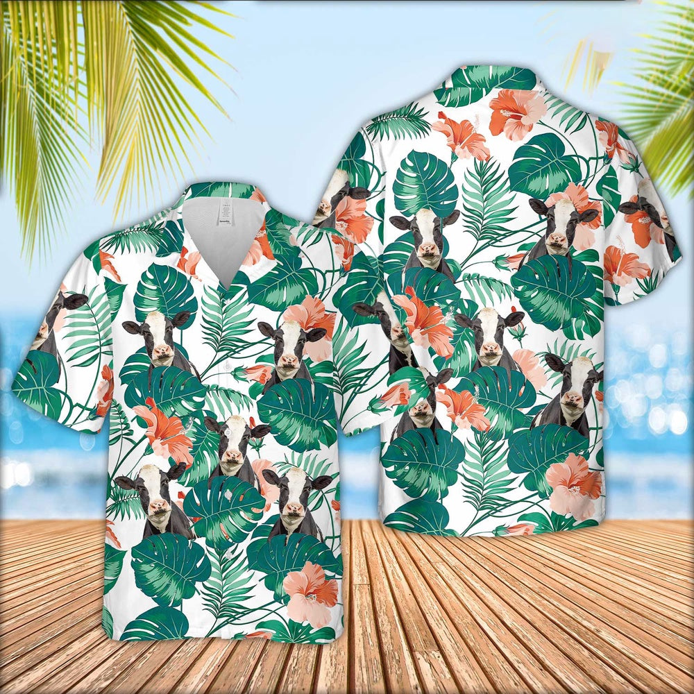 Holstein Pattern 3D Men Hawaiian Shirt, Farm Hawaiian Shirt, Farmer Hawaii