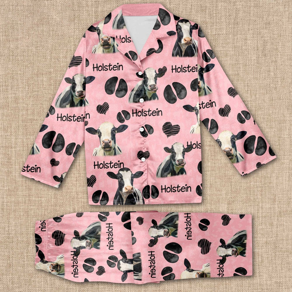 Holstein Pattern All Over Print Pajamas Sets, Farm Pajamas, Farm Animal Pajamas, Christmas Farm Pajamas