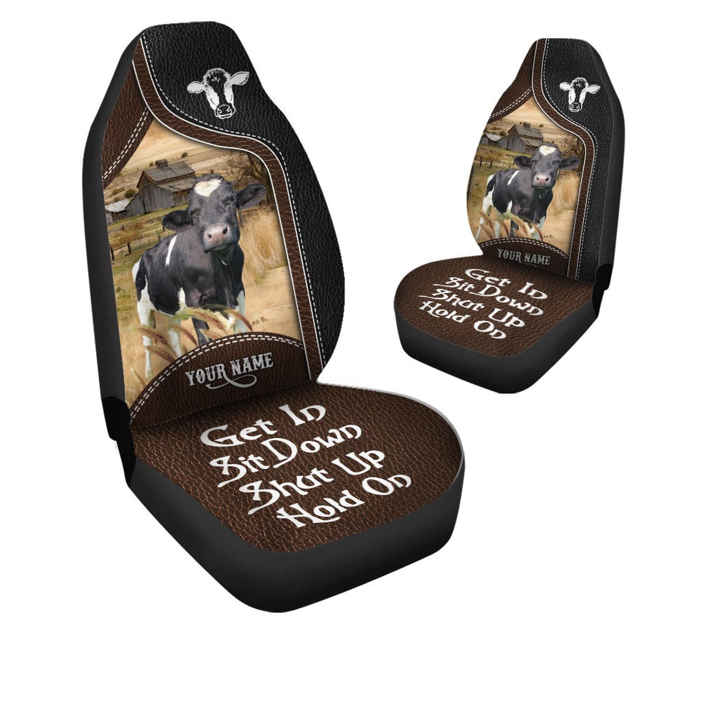Holstein Personalized Name Black And Brown Leather Pattern Car Seat Cover, Car Seat Cover, Farm Car Seat Cover, Pet Seat Covers