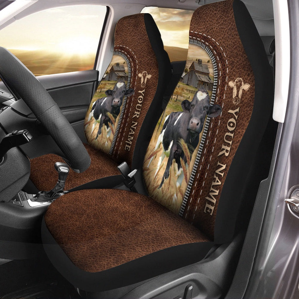 Holstein Personalized Name Leather Pattern Car Seat Cover, Car Seat Cover, Farm Car Seat Cover, Pet Seat Covers