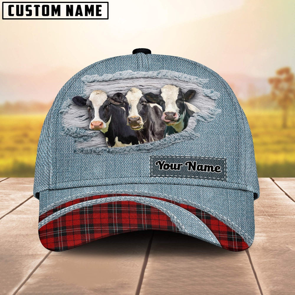 Holstein Red Caro And Jeans Pattern Customized Name Cap, Farmer Cap, Cap For Farmers, Best Farm Hat, Farm Use Hat
