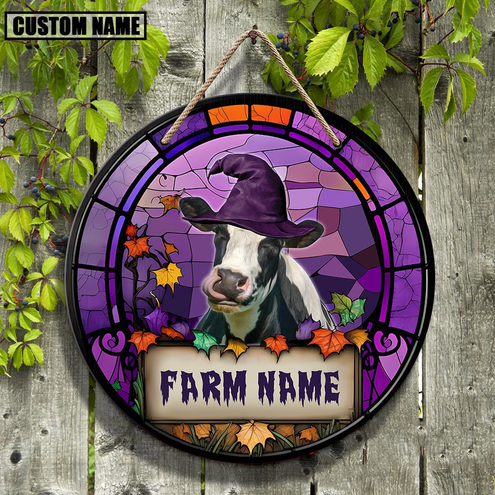Holstein Stained Glass Effect Happy Halloween Wooden Sign, Farm Wood Sign, Farm House Wood Signs