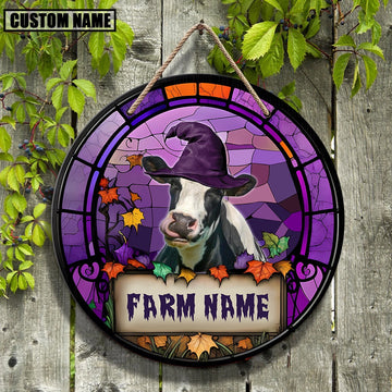 Holstein Stained Glass Effect Happy Halloween Wooden Sign, Farm Wood Sign, Farm House Wood Signs