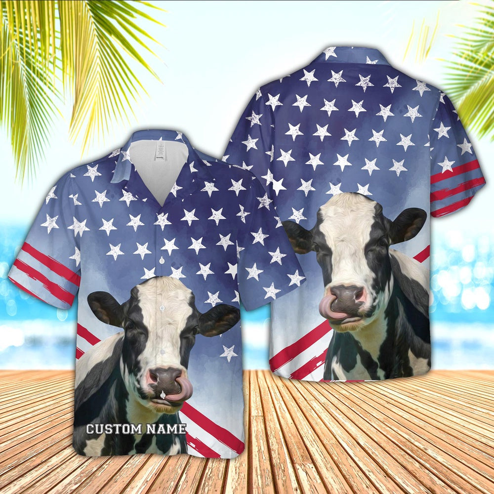 Holstein Star Pattern Customized Name Hawaiian Shirt, Farm Hawaiian Shirt, Farmer Hawaii