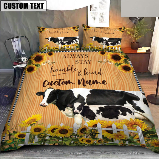 Holstein Stay Humble And Kind Custom Name Bedding Set, Farm Bedding Set, Farmhouse Bedding Set
