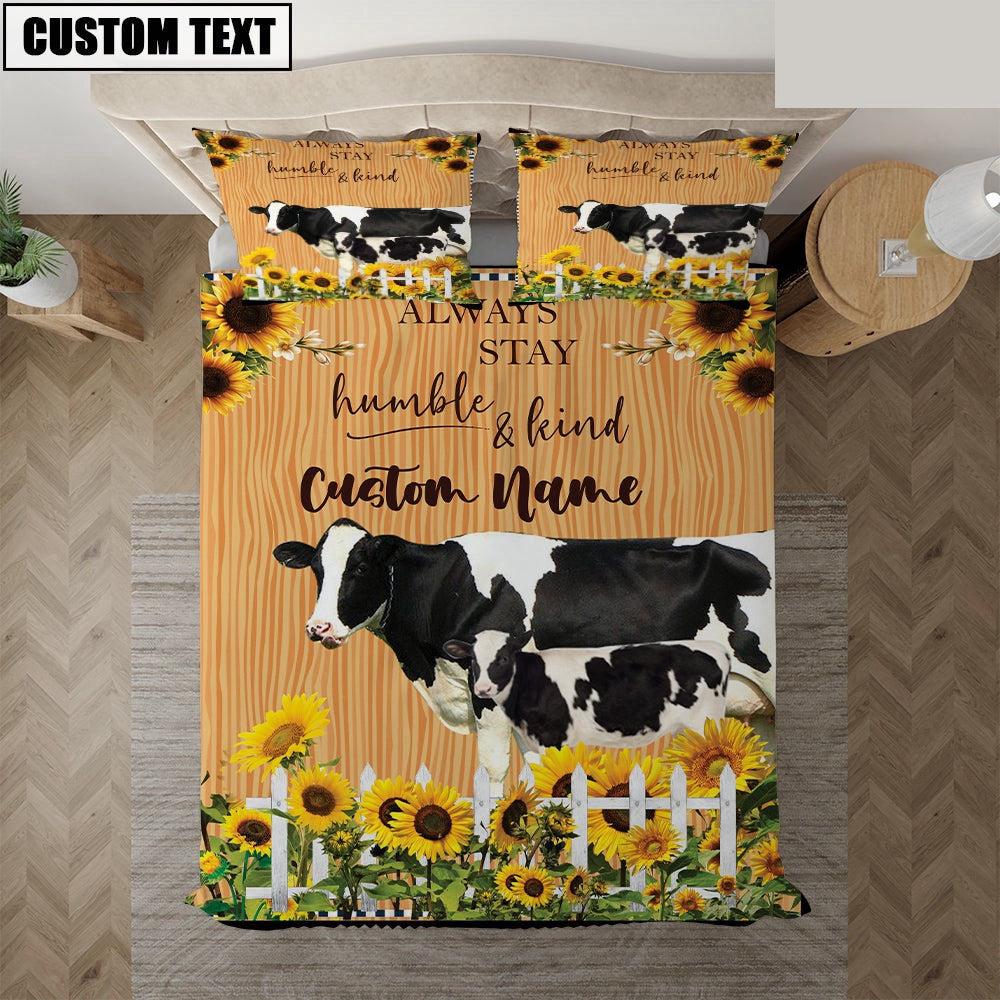 Holstein Stay Humble And Kind Custom Name Bedding Set, Farm Bedding Set, Farmhouse Bedding Set