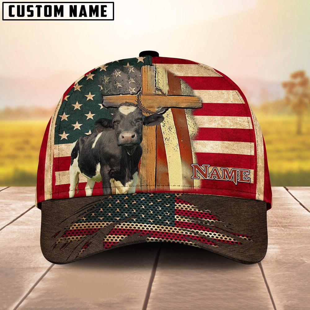 Holstein USA Flag Customized Name Cap, Farmer Cap, Cap For Farmers, Best Farm Hat, Farm Use Hat