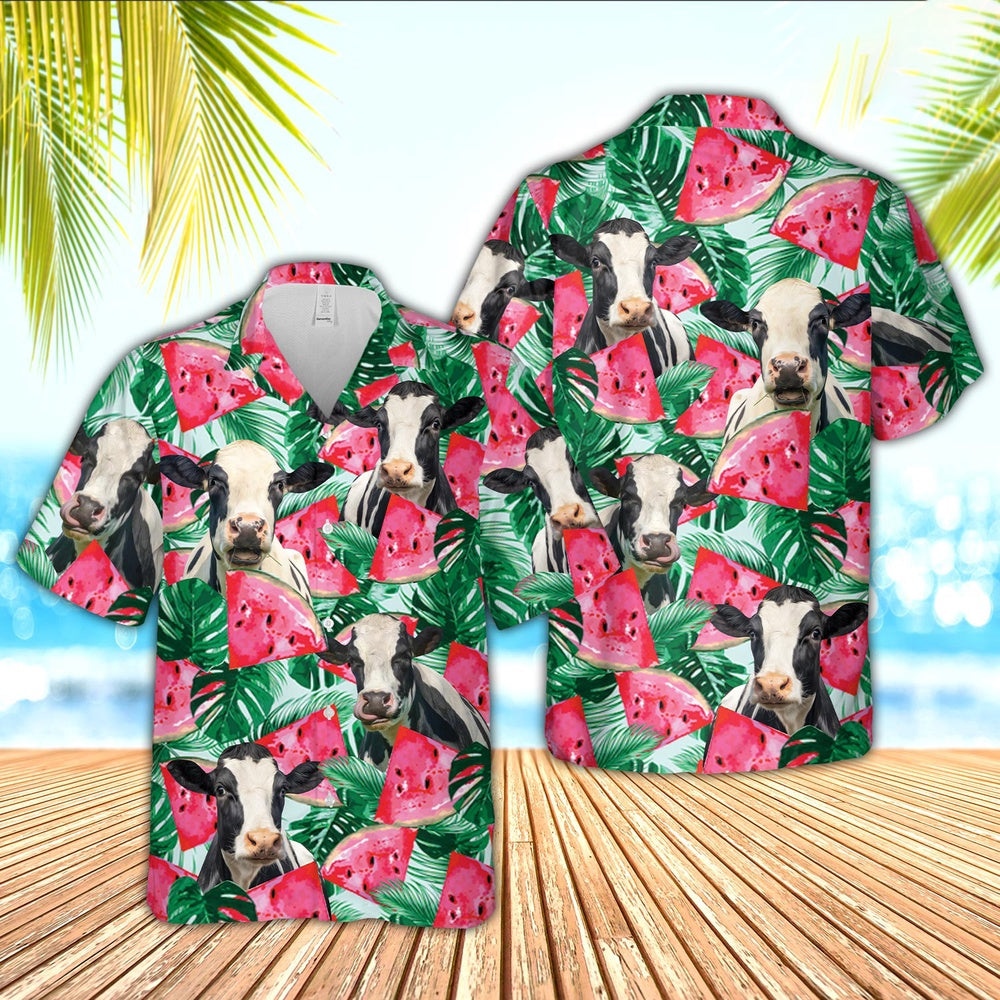 Holstein Watermelon 3D Hawaiian Shirt, Farm Hawaiian Shirt, Farmer Hawaii