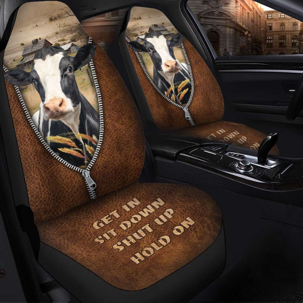 Holstein Zipper Leather Pattern Car Seat Cover, Car Seat Cover, Farm Car Seat Cover, Pet Seat Covers