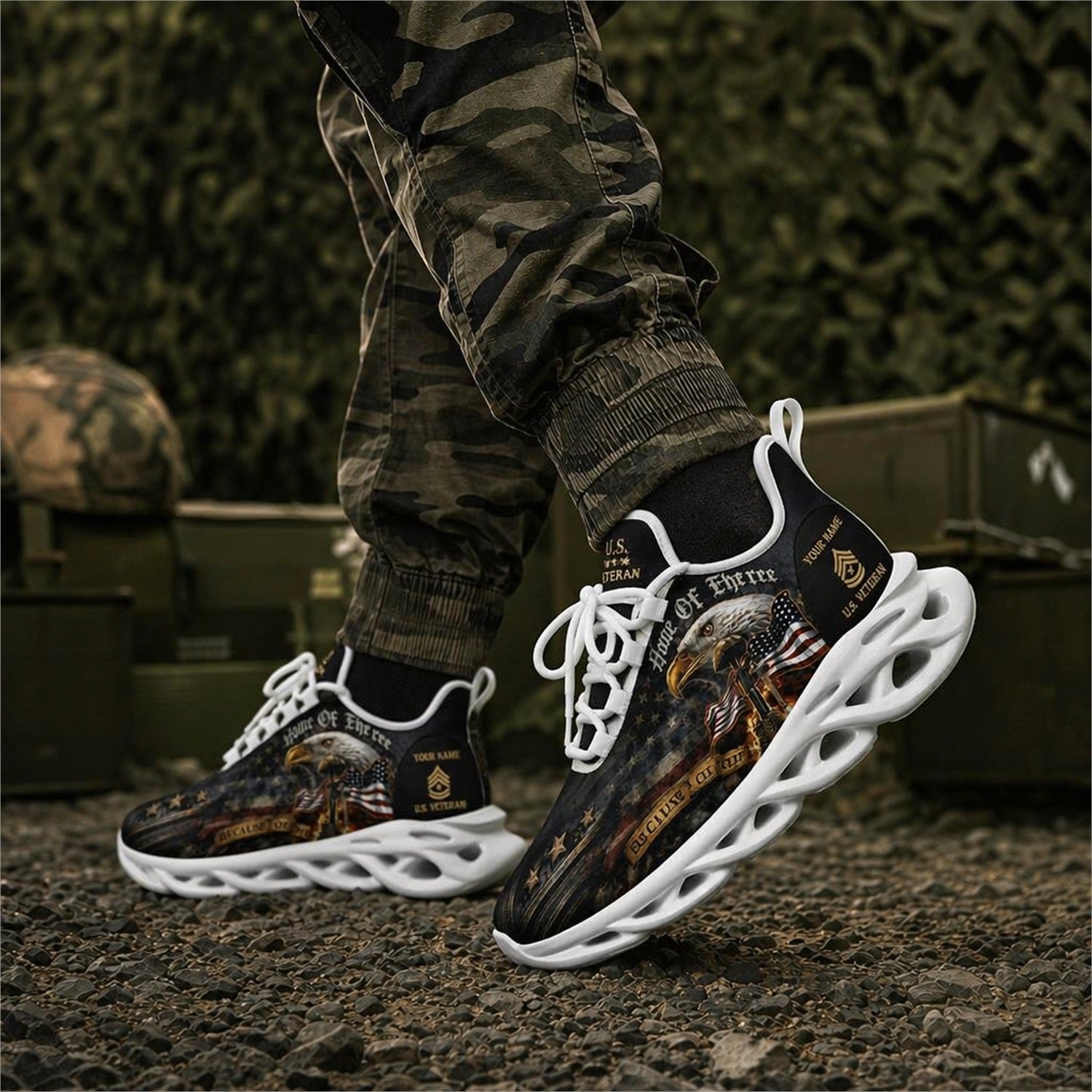 Custom Name Home Of The Free Veteran Max Soul Shoes, Veteran Sneaker