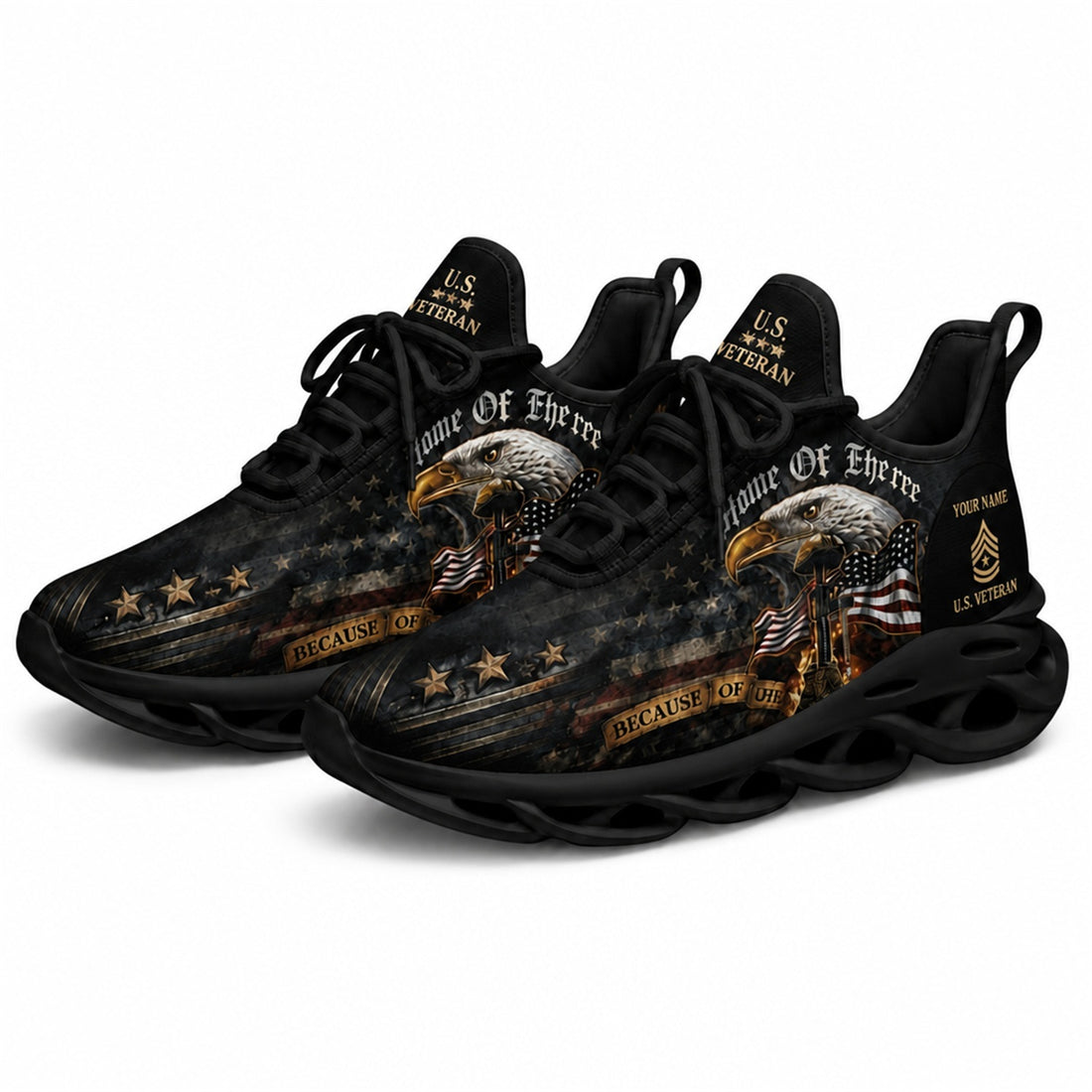 Custom Name Home Of The Free Veteran Max Soul Shoes, Veteran Sneaker