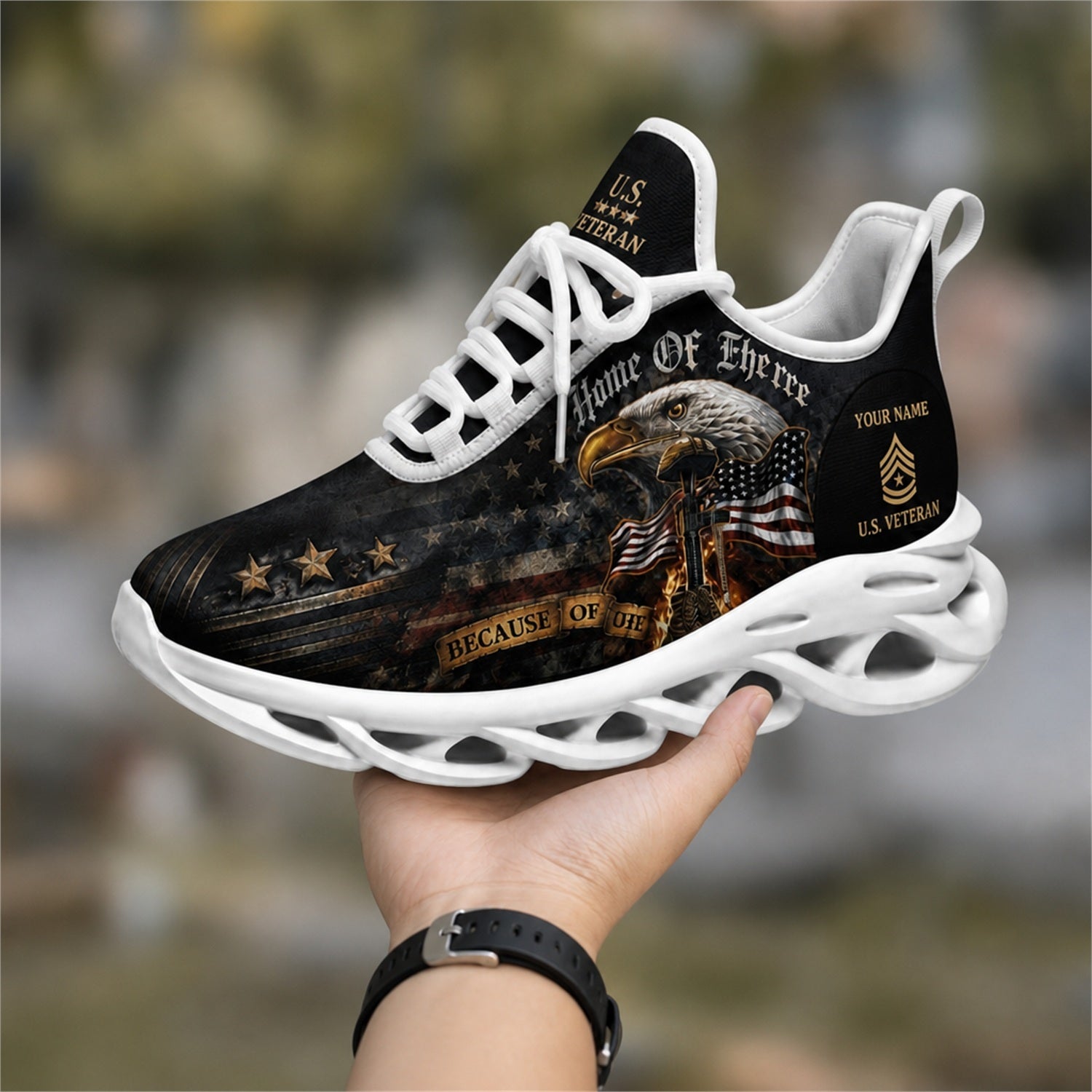 Custom Name Home Of The Free Veteran Max Soul Shoes, Veteran Sneaker