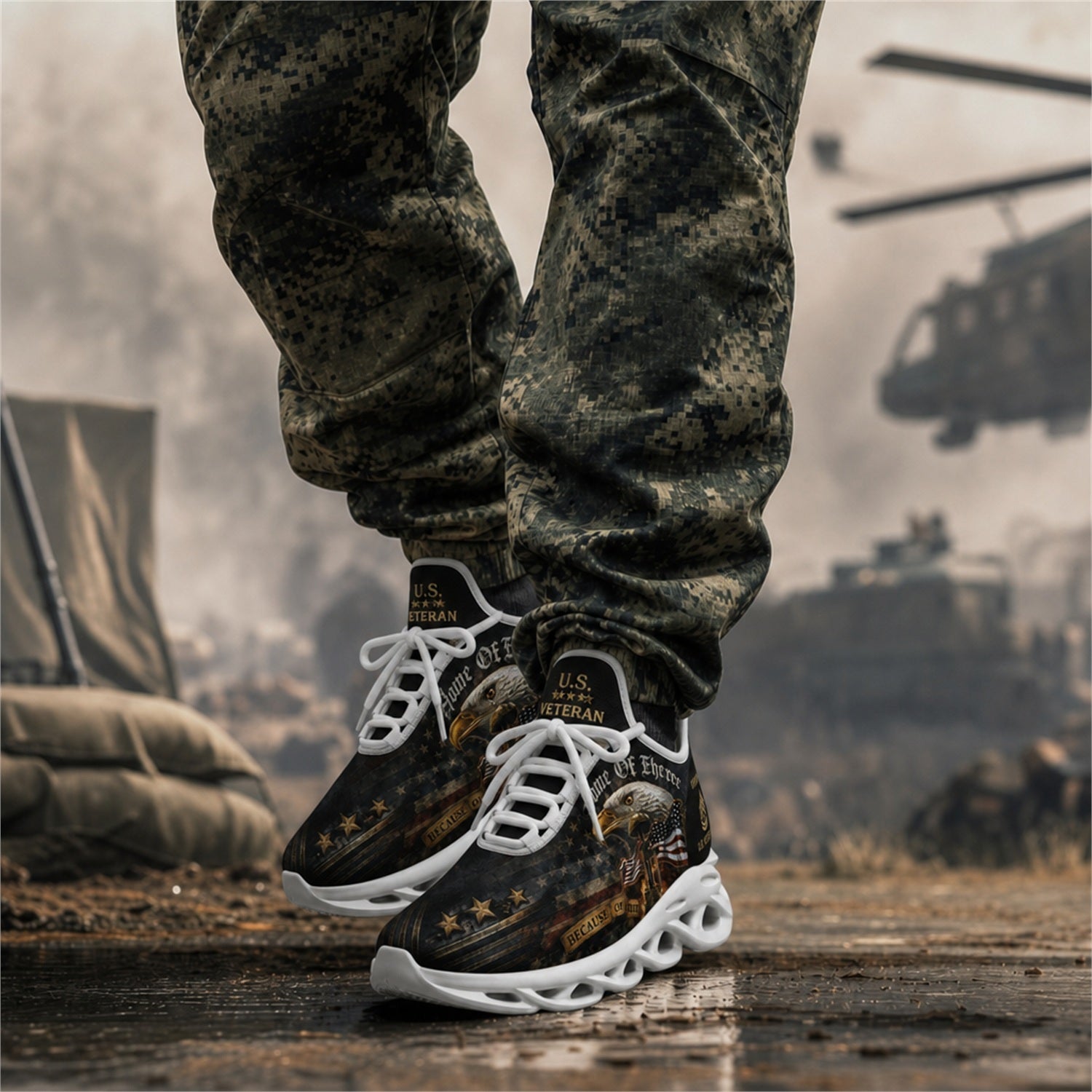 Custom Name Home Of The Free Veteran Max Soul Shoes, Veteran Sneaker