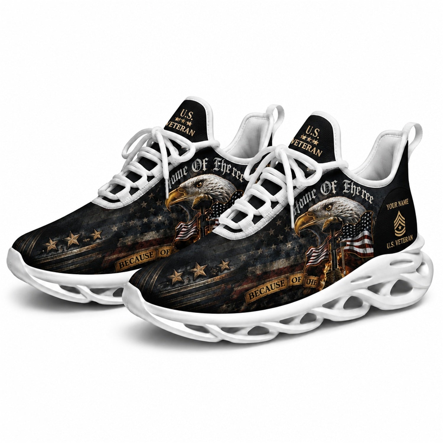Custom Name Home Of The Free Veteran Max Soul Shoes, Veteran Sneaker