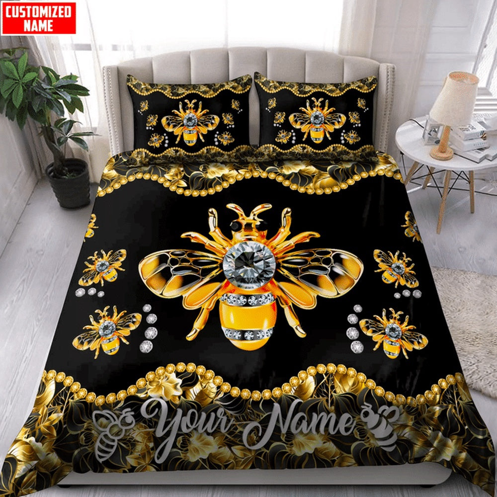 Honey Bee Customized Name Bedding Set, Farm Bedding Set, Farmhouse Bedding Set