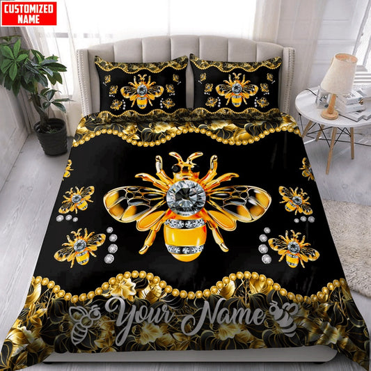 Honey Bee Customized Name Bedding Set, Farm Bedding Set, Farmhouse Bedding Set