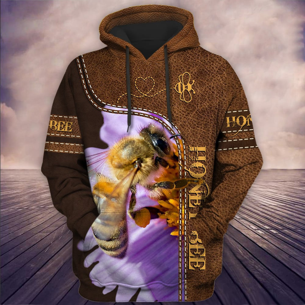 Honey Bee Leather Pattern Custom Name 3D Hoodie, Farmer Hoodie, Custom Farm Shirts, Farmer T Shirt