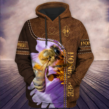 Honey Bee Leather Pattern Custom Name 3D Hoodie, Farmer Hoodie, Custom Farm Shirts, Farmer T Shirt
