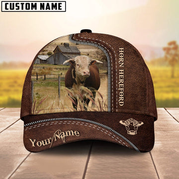 Horn Hereford Customized Name Leather Pattern Cap, Farmer Cap, Cap For Farmers, Best Farm Hat, Farm Use Hat