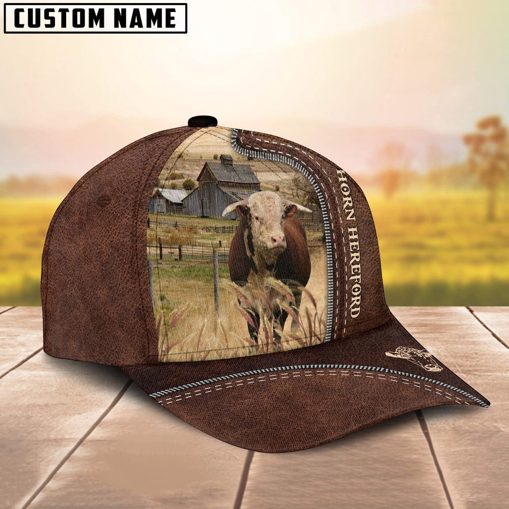 Horn Hereford Customized Name Leather Pattern Cap, Farmer Cap, Cap For Farmers, Best Farm Hat, Farm Use Hat
