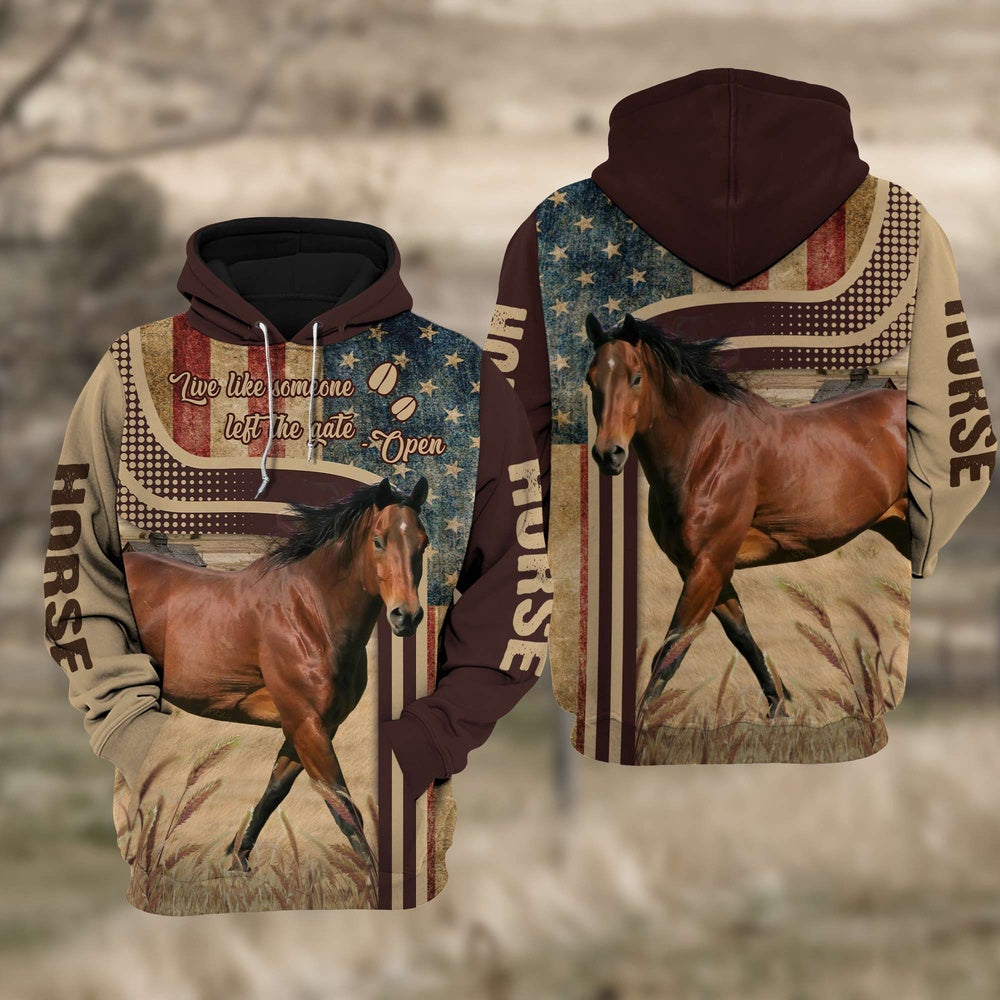 Horse 3D American Flag Quotation Hoodie, Farmer Hoodie, Farm Themed Shirts, Farm Tee Shirts
