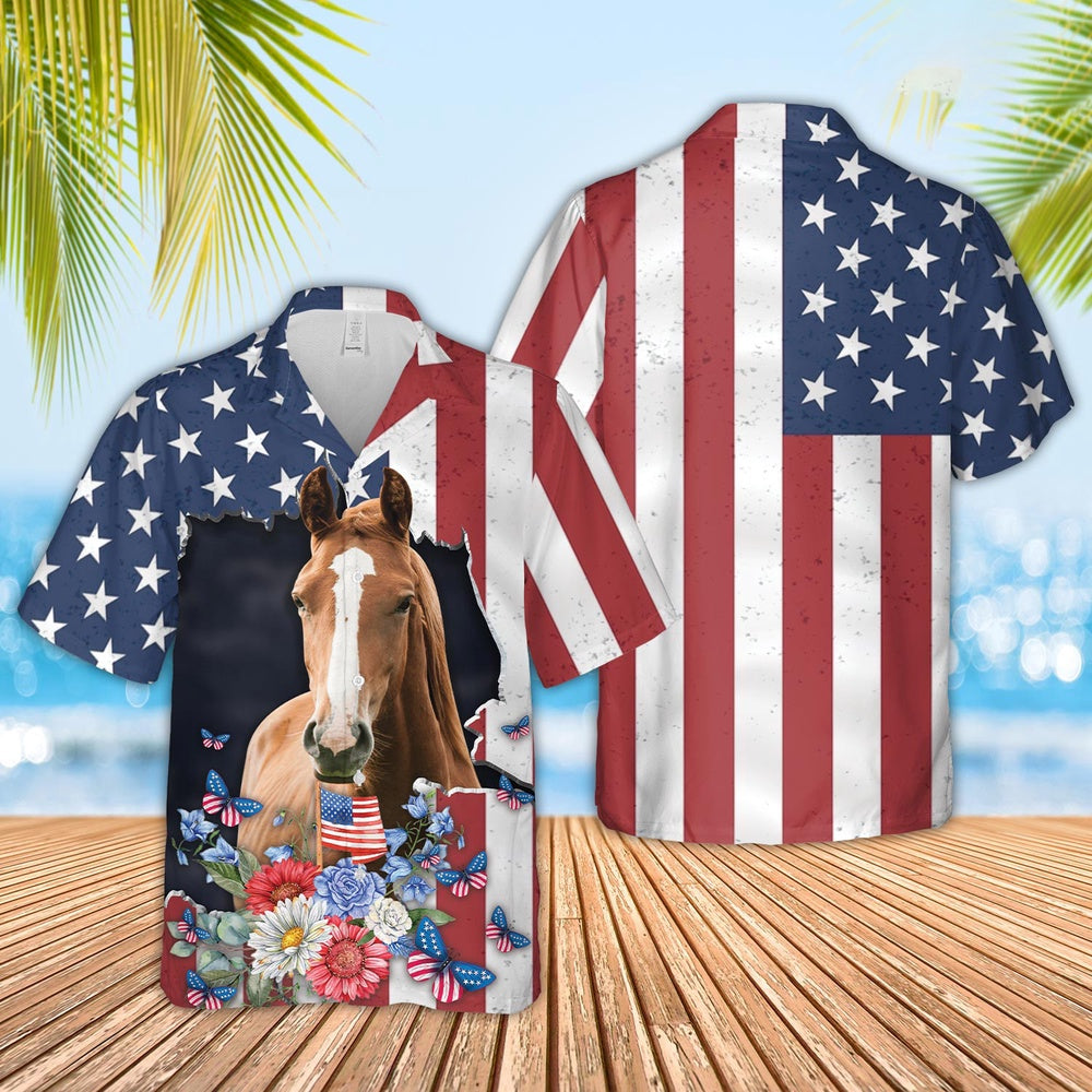 Horse 4th of July Hawaiian Shirt, Farm Hawaiian Shirt, Farmer Hawaii